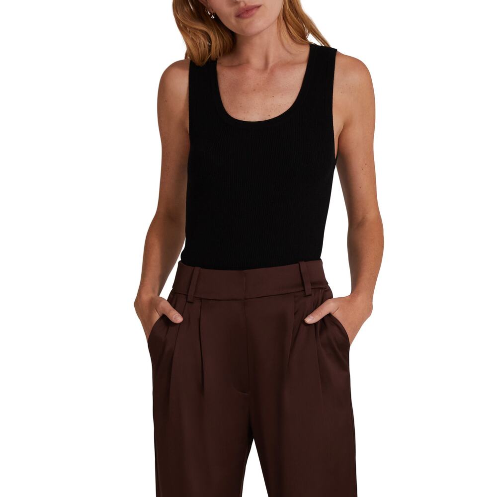 Favorite Daughter Black 'The Take It Easy' Merino Wool Rib Scoop Neck Tank Top